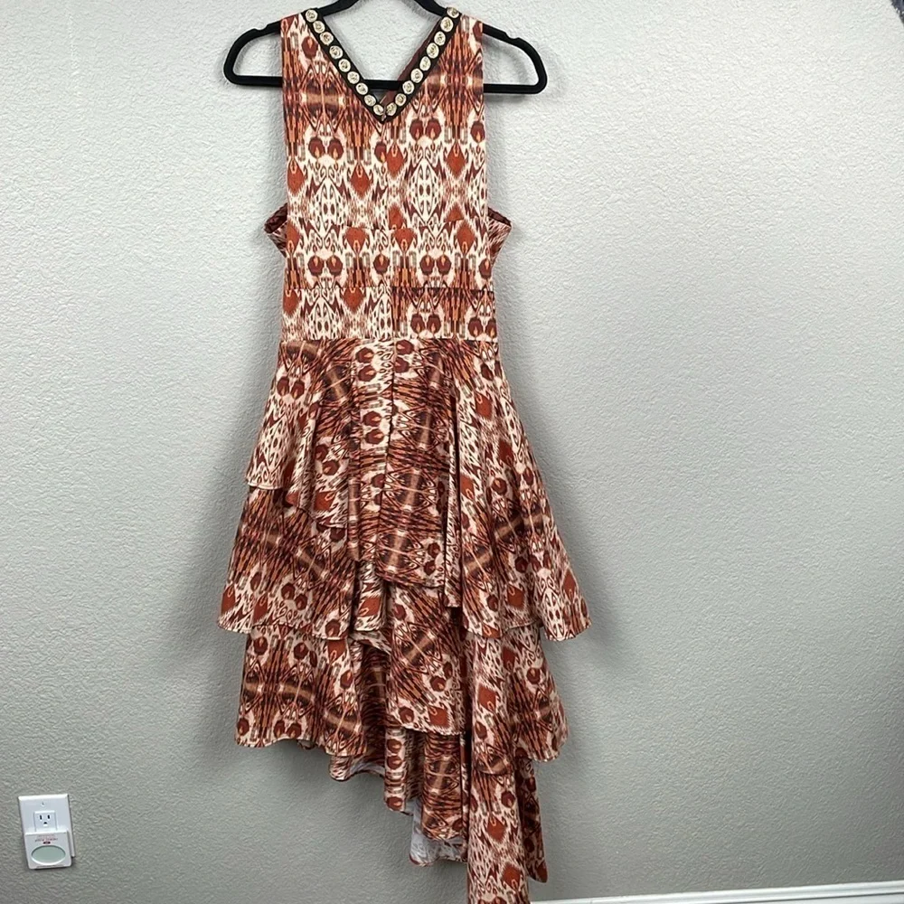 NWT Autumn Adeigbo Signy Dress Abstract Printed Tiered Midi Sleeveless Sz 10